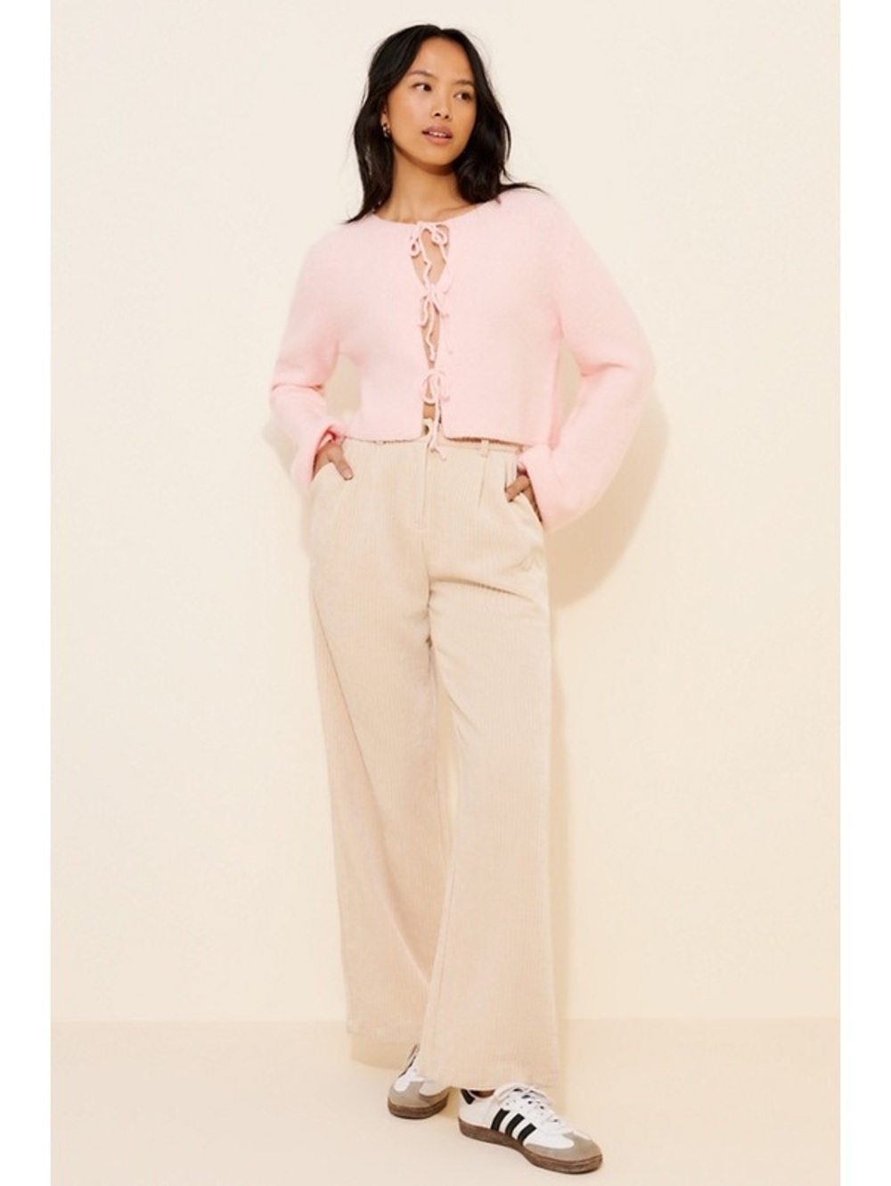 SAEMDI Free People Fuzzy Cutout Bow Cardigan
